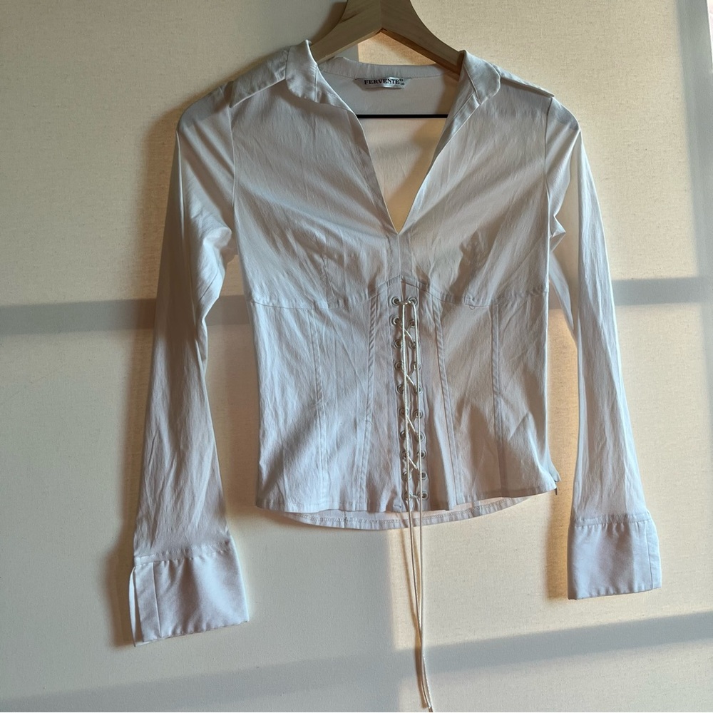 Y2K Bustier White Collard Blouse